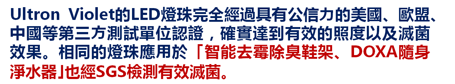 ULTRON UVC 275nm SGS UVGI 2.1m LED 紫外線光 SGS FCC CE RoHs CMA CNAS 認證